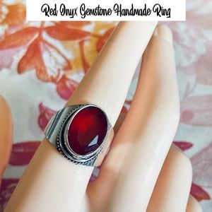 Elegant Red Onyx Gemstone Handmade Ring